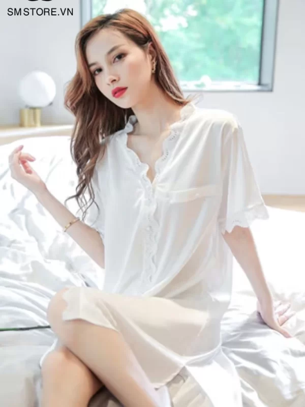 Xuyên thấu áo sơ mi trắng mặc ngủ vải mỏng dáng dài gợi cảm